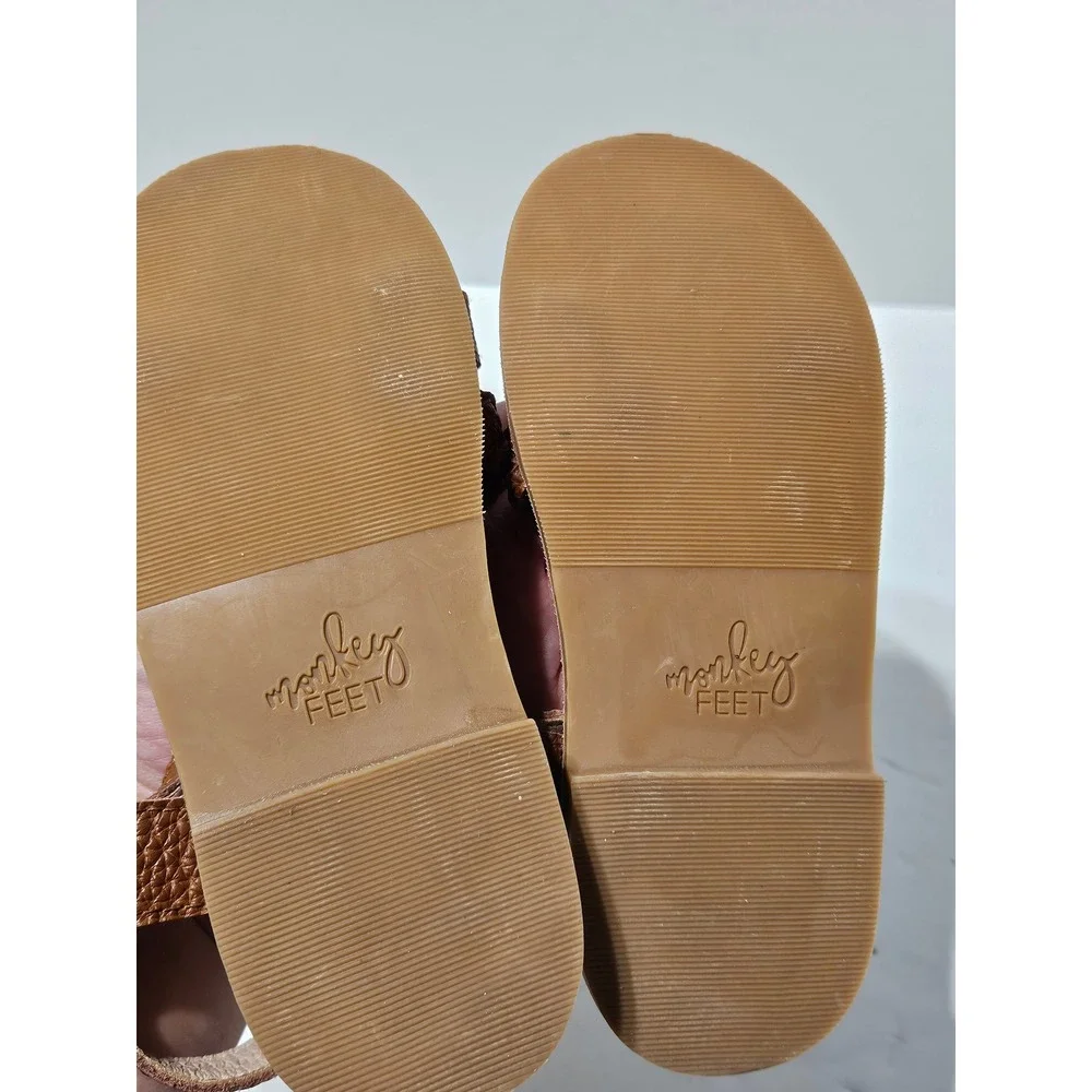 Monkey Feet Girls Brown Braided Leather T Strap Sandals Size 5 6Y